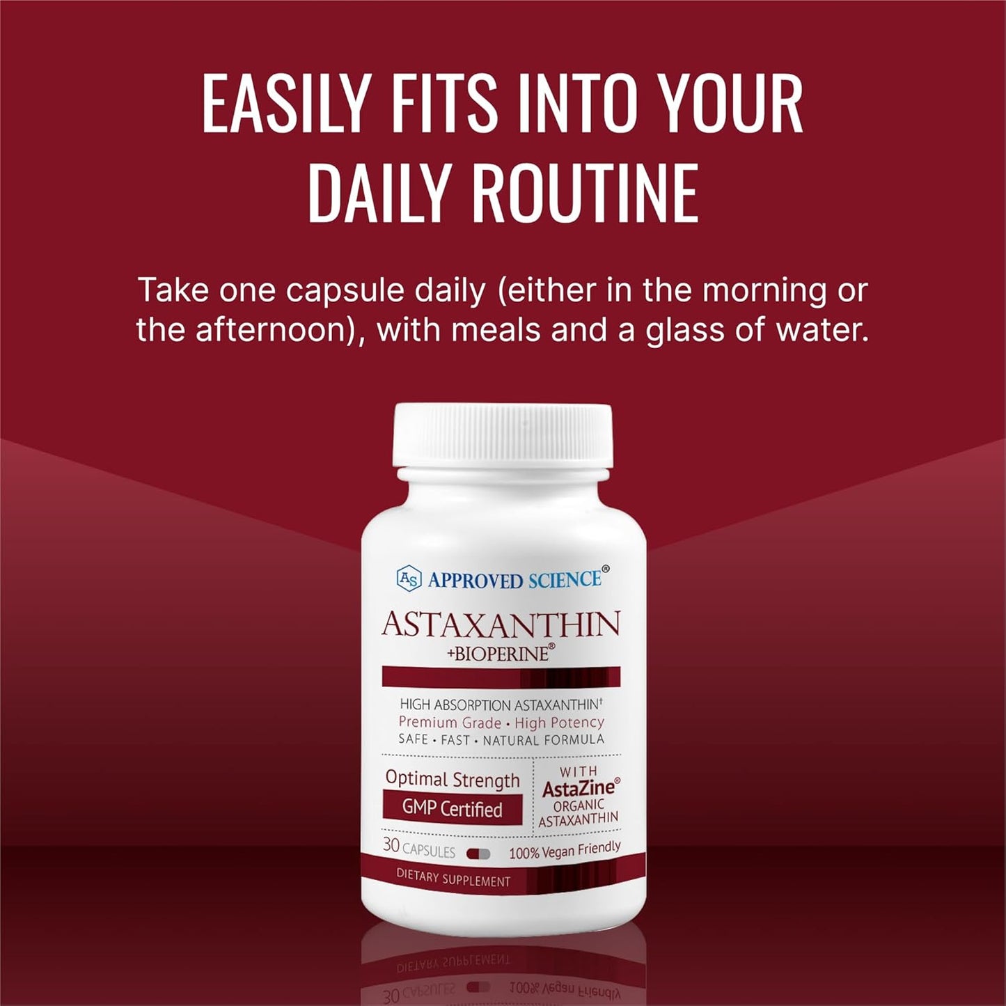 Approved Science® Astaxanthin 12 mg - Extra Strength Antioxidant - Supports Heart, Eyes, Skin - 30 Vegan Capsules - 1 Month Supply