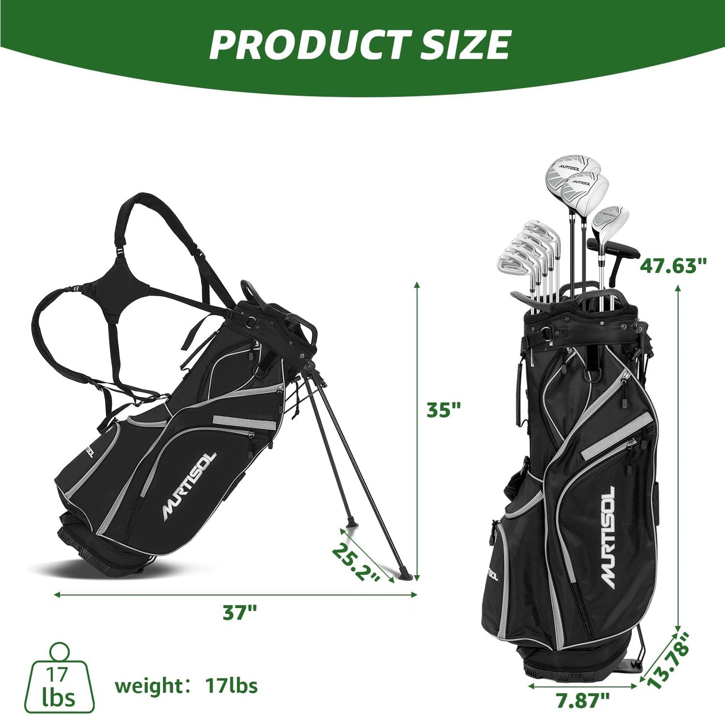 10 Pieces Complete Mens Womens Golf Clubs Set Right Hand for Men Women Includes Stand Bag with Rain Hood, 1#Driver 3#Wood #5 Hybrid,with 3 Head Covers, 6# 7# 8# 9# PW# Irons and Putter