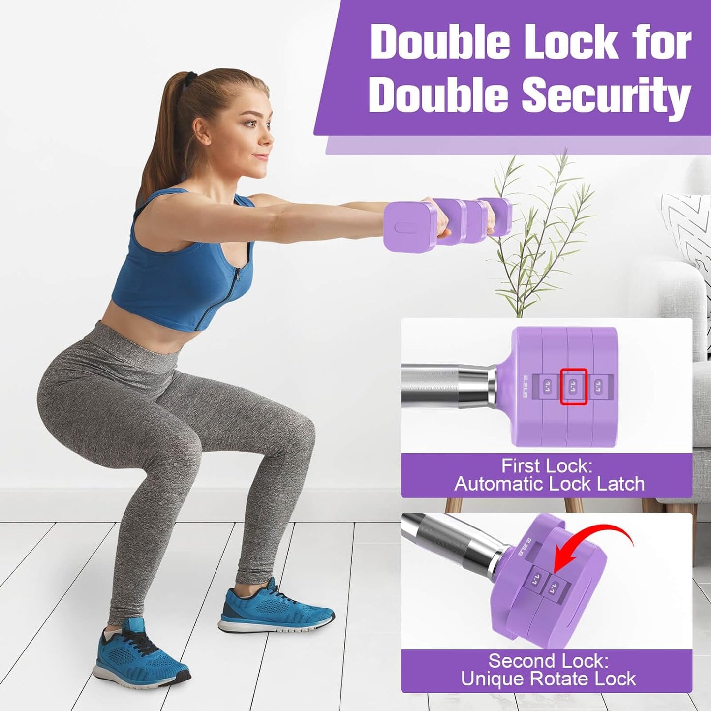 22LBS Adjustable Dumbbells Set, Adjustable Weight Dumbbells with 4 Levels 4.4lb, 6.6lb, 8.8lb, 11lb, Hand Weights Sets for Women/Men Home Gym Full Body Workout