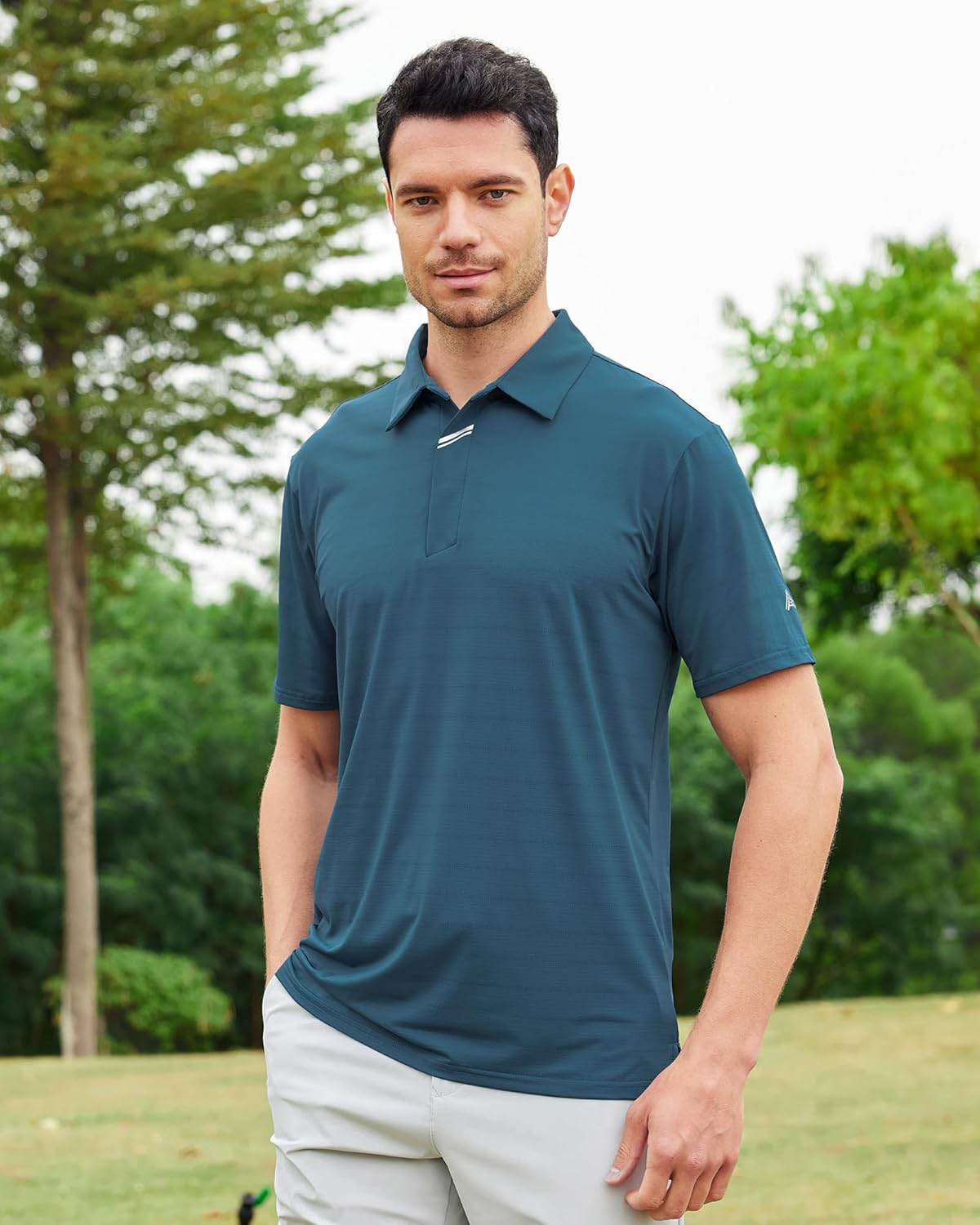 SAMERM Golf Shirts for Men Super Stretch Jacquard Dry Fit Golf Polo Moisture Wicking Short Sleeve Polo Shirts for Men
