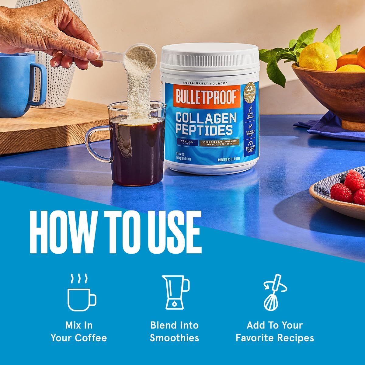 Bulletproof Vanilla Collagen Peptides Powder with MCT Oil, 17.6 Ounces, Grass-Fed Collagen Protein for Skin, Bones and Joints