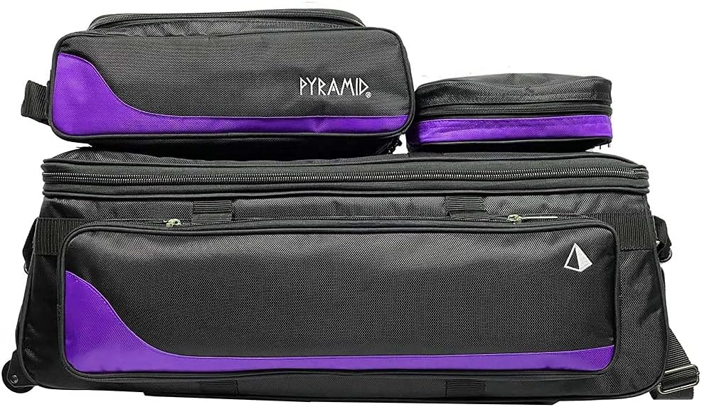 Pyramid Path Triple Tote Roller Plus Bowling Bag with Detachable Shoe Bag (Fits US Mens Size 15), Accessory and Side Pocket, Lightweight Travel Design
