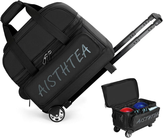 2-3 Ball Bowling Bag with Wheels, Rolling Trolley Bowling Bags with Large Separate Shoe Compartment and Oversized Accessory Pocket