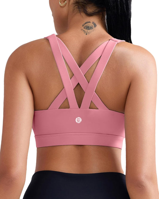 RUNNING GIRL Sports Bra for Women, Criss-Cross Back Padded Strappy Sports Bras Medium Support Yoga Bra with Removable Cups