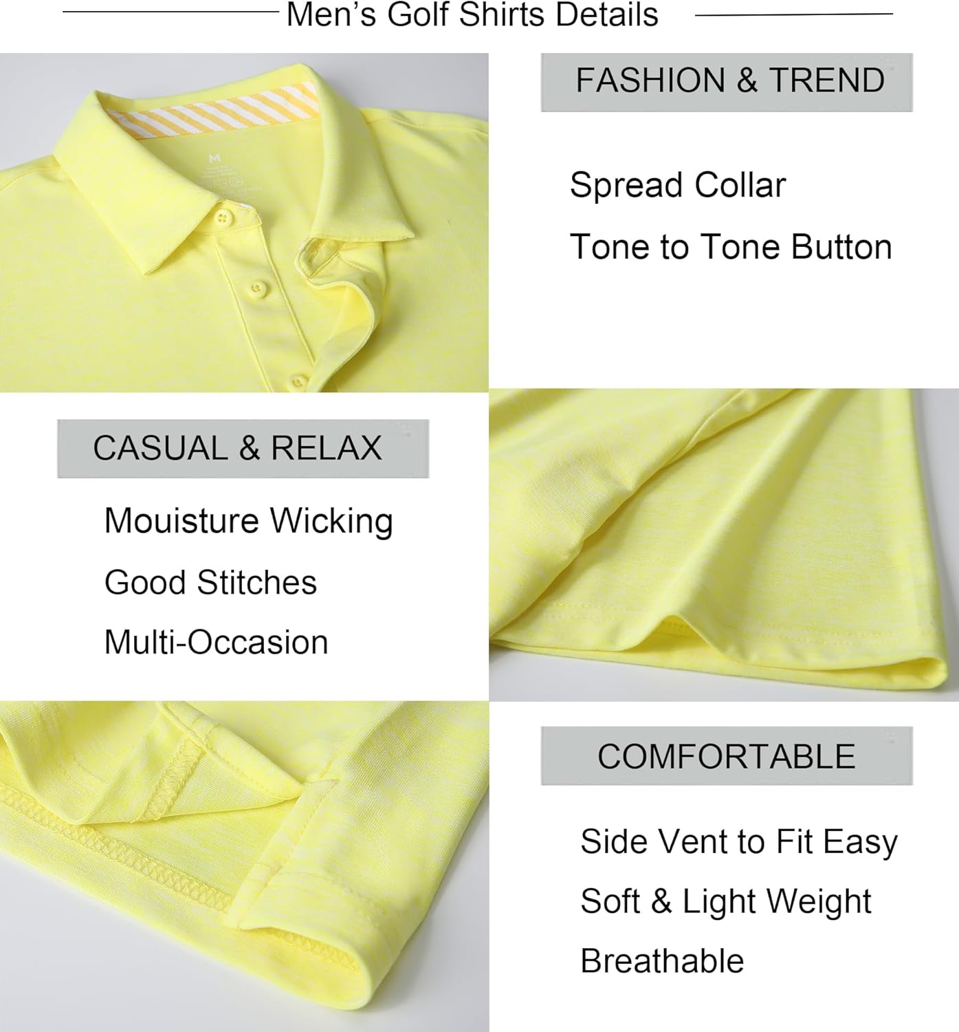 Alex Vando Mens Golf Shirt Moisture Wicking Quick-Dry Short Sleeve Casual Polo Shirts for Men