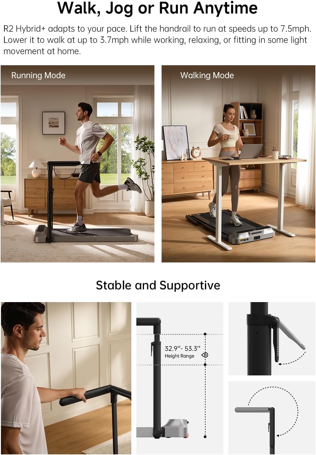 WALKINGPAD R Series Folding Treadmill, 2 in 1 Walking Pad Under Desk Treadmill for Home and Office, Compact Foldable Design with App Control and LED Display, Spacious Belt for Walking or Running
