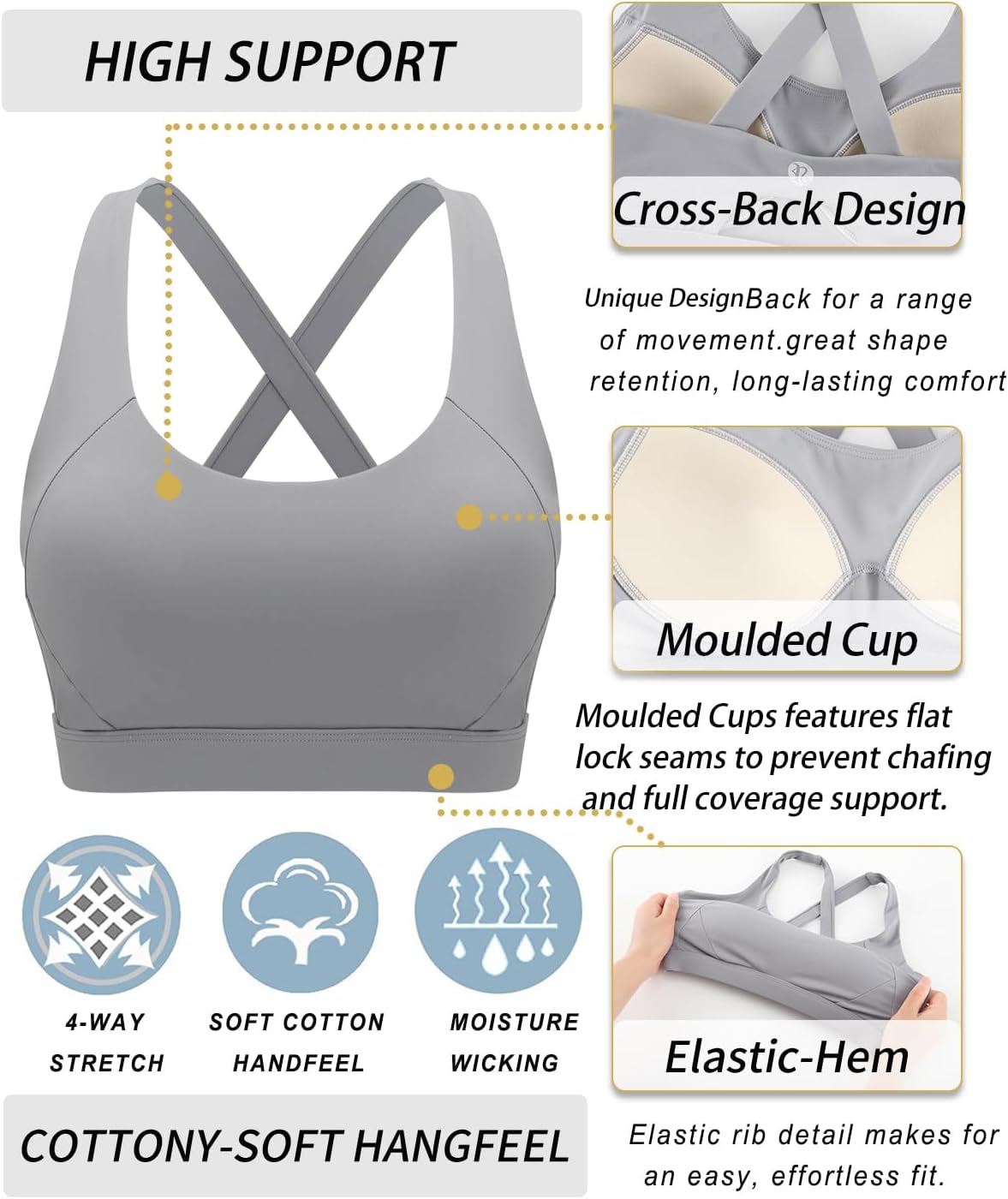 RUNNING GIRL Sports Bra for Women High Support Molded Cup Strappy Running Sports Bras with Sewn in Pads