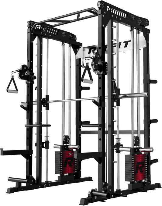 RitFit M1 & M1 Pro Smith Machine with Cable Crossover System, Multi-Function Squat Rack Power Cage for Home Gym, Power Rack and Packages