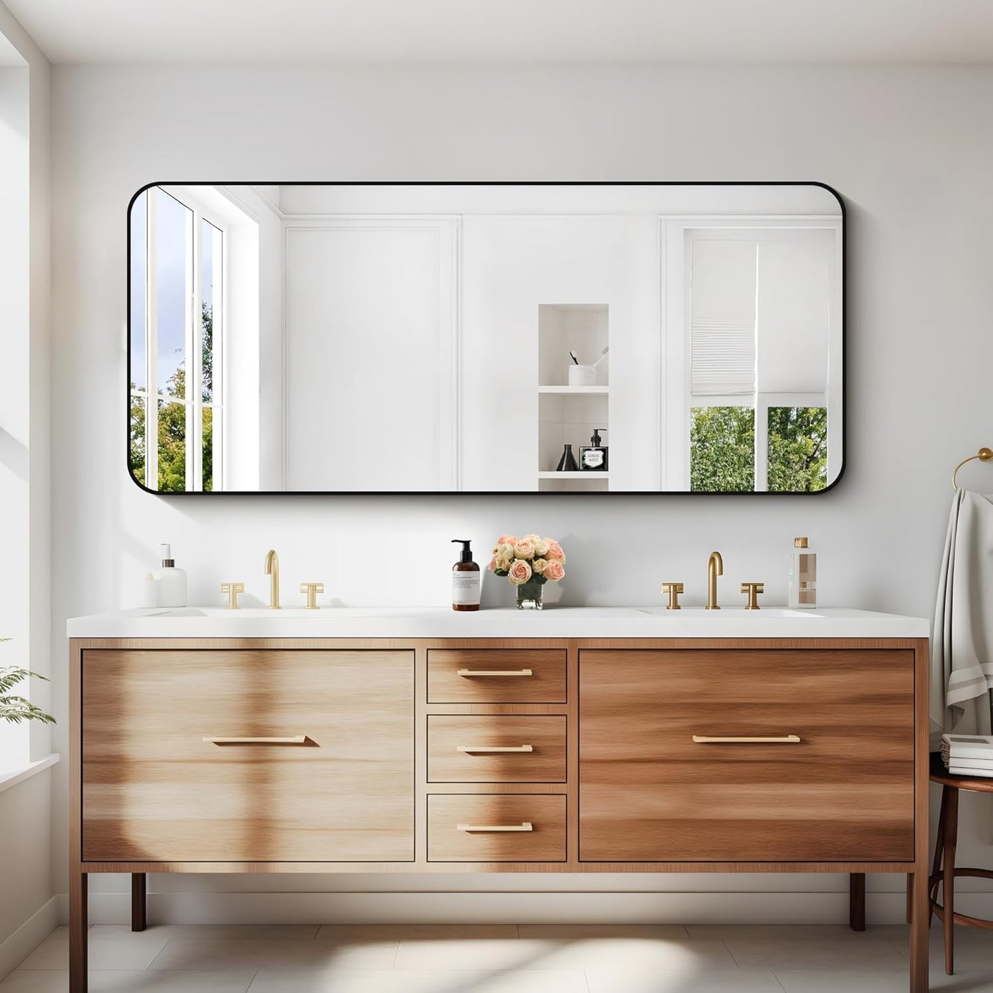 24" x 55"Bathroom Mirror, Matte Black Wall Mirror with Metal Frame, Decorative Rectangular Vanity Mirror for Bedroom Bathroom Living Room Entryway (Horizontal/Vertical)