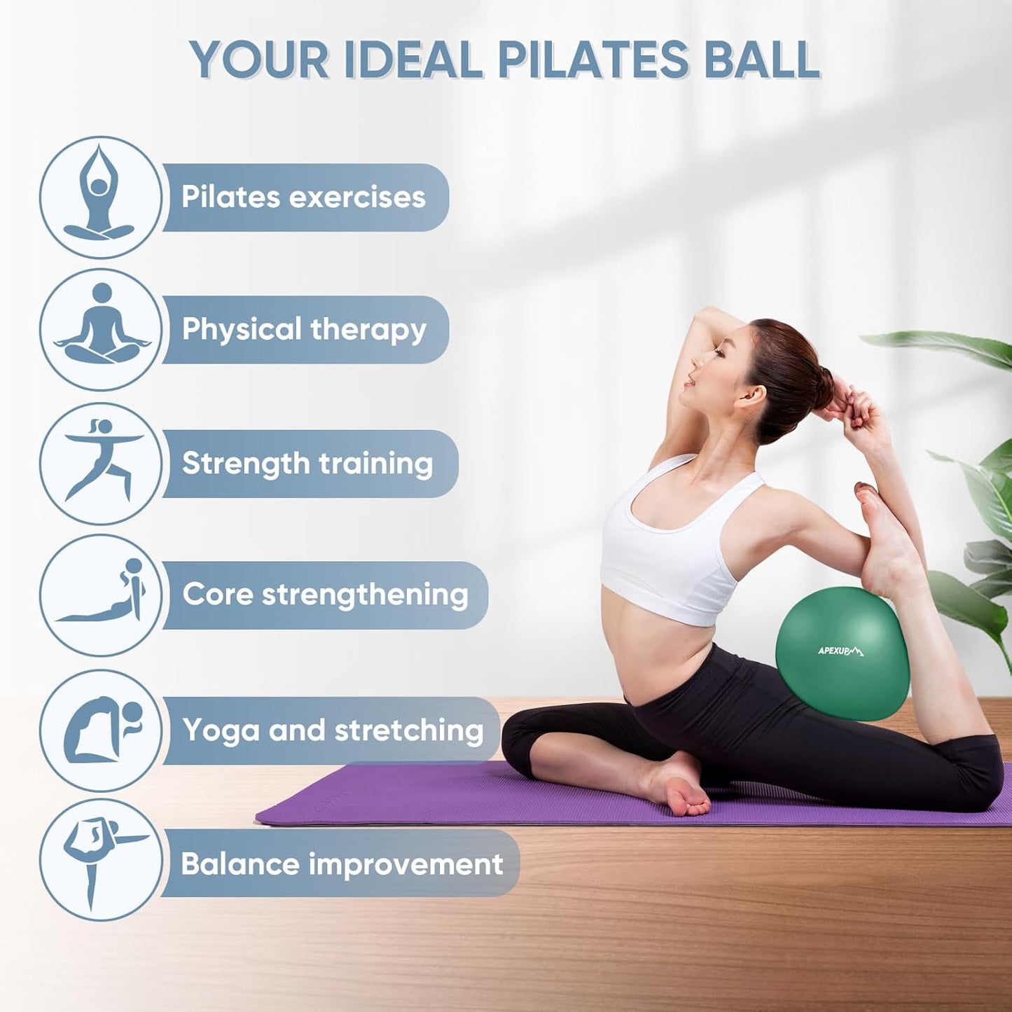 APEXUP Yoga & Pilates Ball - Anti Slip Heavy Duty Gym Ball for Fitness, Balance & Core Workout