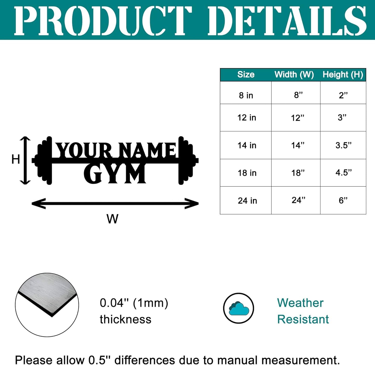 Personalized Home Gym LED Tin Metal Sign Multiple Sizes, Gym Wall Decor, Exercise Workout Room Decor Fitness Center, Motivational Inspirational Hanging Art Plaque (02 W/o Lights)