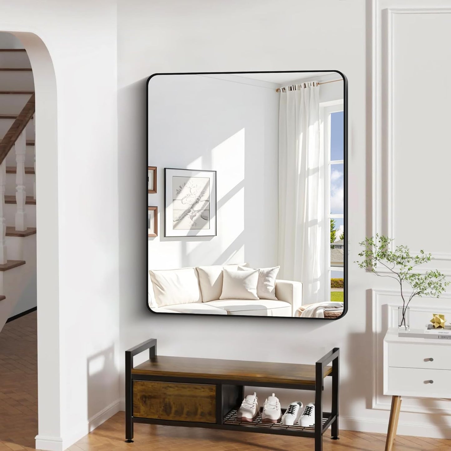 40" x 48"Bathroom Mirror, Matte Black Wall Mirror with Metal Frame, Decorative Rectangular Vanity Mirror for Bedroom Bathroom Living Room Entryway (Horizontal/Vertical)