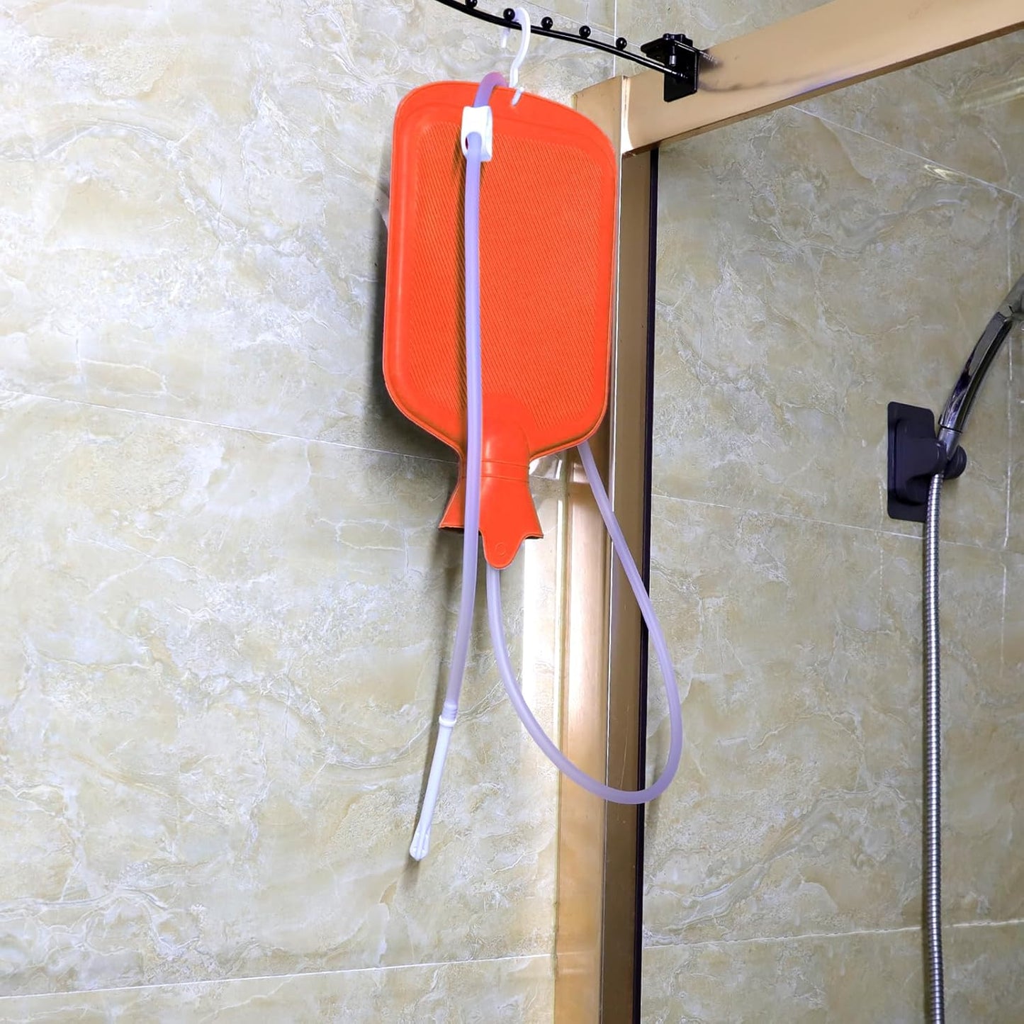 Enema Bag Kit with 5ft Hose Coffee Enemas at Home Water Shower Douche Colon Detox Cleanse Kit with Tubing, Tips, Clamp and Hook (RED, 2 L)