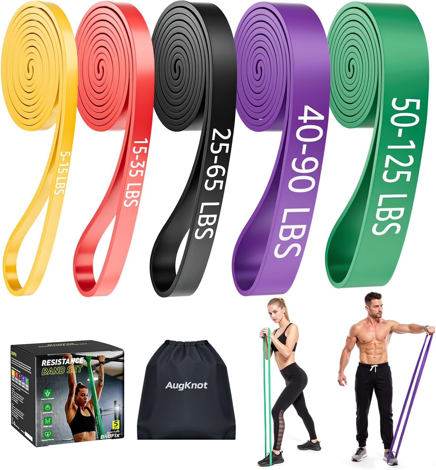 Resistance Bands for Working Out: 5-Levels Exercise Bands Set - Pull Up Assistance Elastic Silicone - Physical Therapy/Stretching/Training - Home Gym for Women/Men