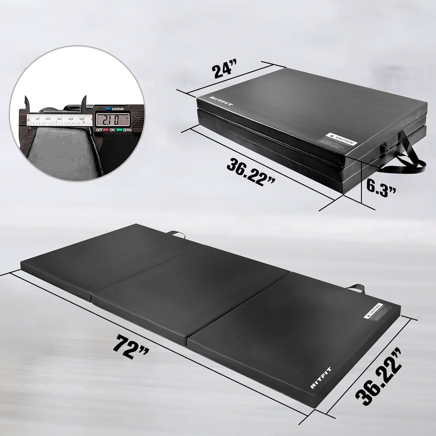 RitFit Upgraded Folding Exercise Mat, 2 Inch Thick Gymnastics Mat 3’x6’,4’x8’,4x10’,2'x8' with Carrying Handles for Yoga, MMA, Stretching, Core Workouts and Home Gym Protective Flooring