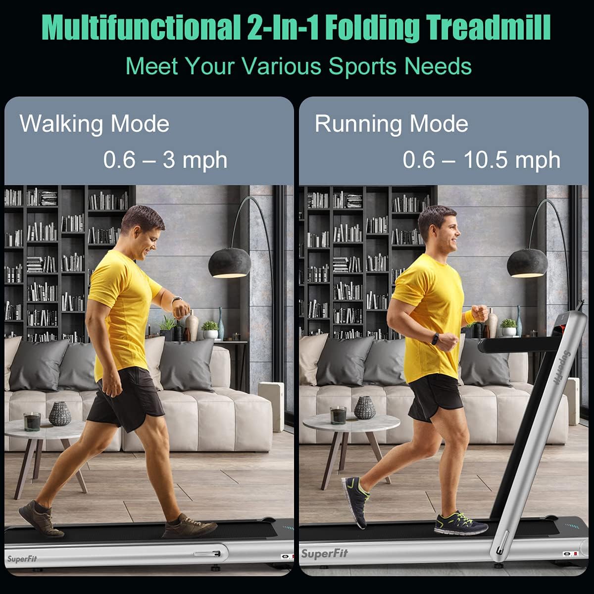 GYMAX Walking Pad, 4.75HP Under Desk Treadmill with LED Touch Screen, App Control, Built-in Speaker & Handle, 2 in 1 Folding Compact Portable Treadmill for Home Small Space