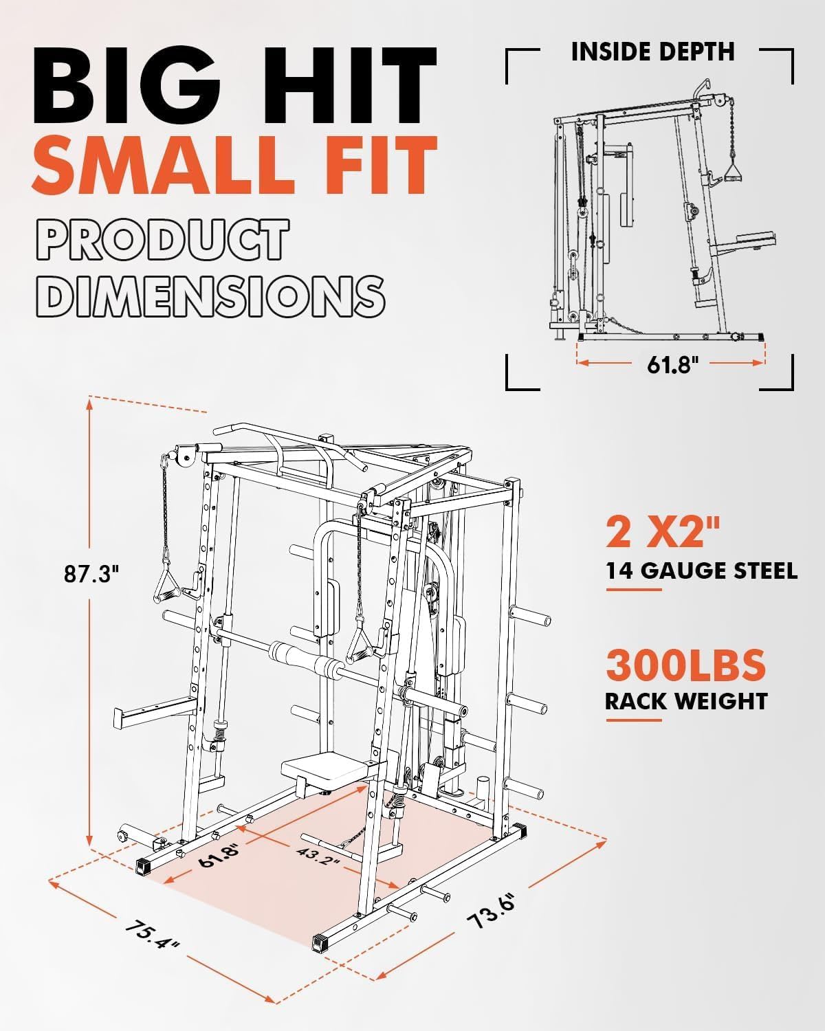 Mikolo All-in-One Smith Machine Home Gym with 230lbs Weight Plates, Power Cage with Cable Crossover, LAT Pulldown, Squat Rack & Adjustable Weight Bench
