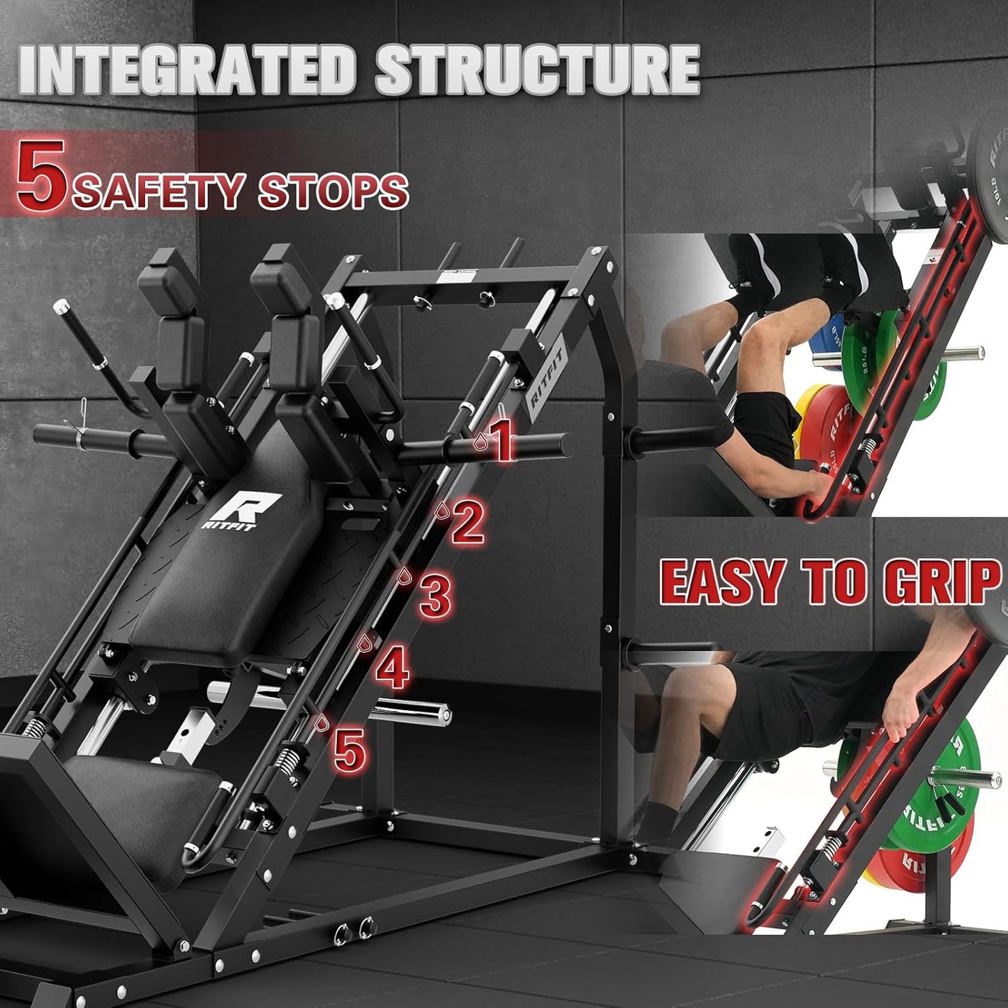 RitFit Gazelle Pro 3 in 1 Leg Press and Hack Squat Machine - High-Tensile Steel Leg Press Machine, 2000 lbs Capacity, Adjustable Angles, Hack Squat Machine with Weight Storage