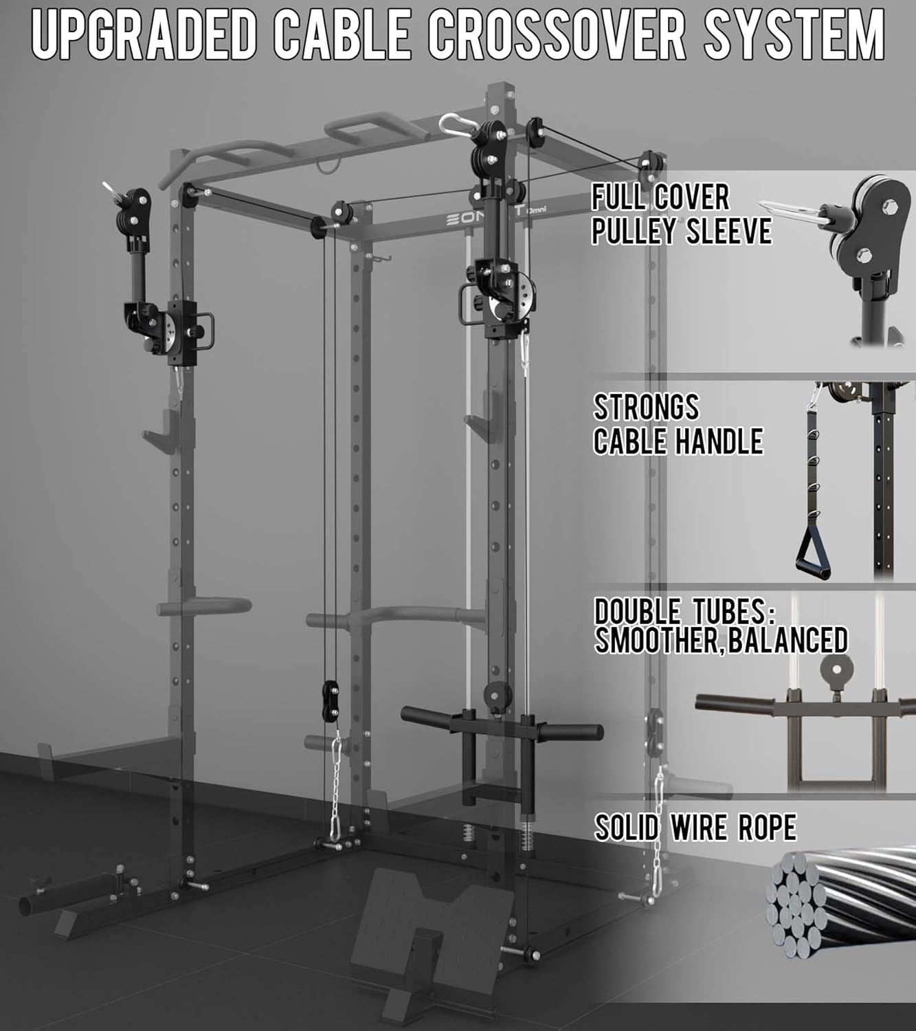 Eonfit E2 Power Cage，1500LB Squat Rack with Cable Crossover System.Multi-Function Power Rack for Home Gum.All-in-One Squat Rack with More Training Attachments