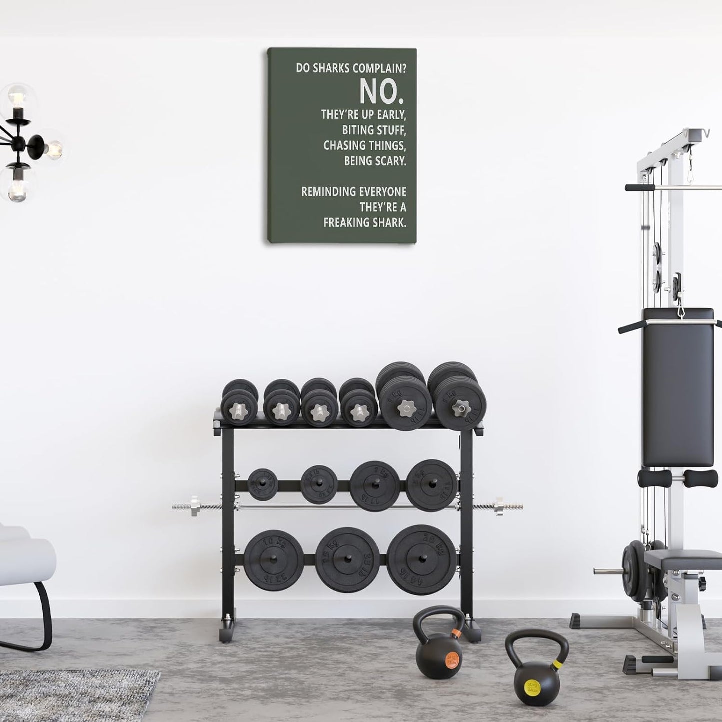 Rusenbao Gym Motivational Workout Wall Art, Home Gym Decor, Inspirational Workout Room Decor, Do Sharks Complain About Monday, Canvas Wall Art for Exercise Fitness Room Office, 11x14 inch(Green)