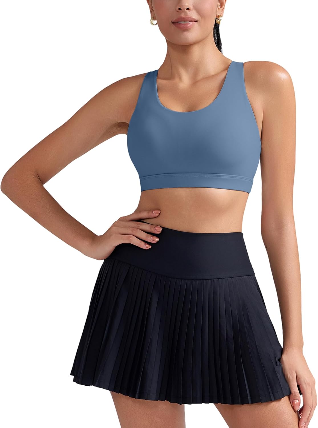 RUNNING GIRL Sports Bra for Women, Criss-Cross Back Padded Strappy Sports Bras Medium Support Yoga Bra with Removable Cups