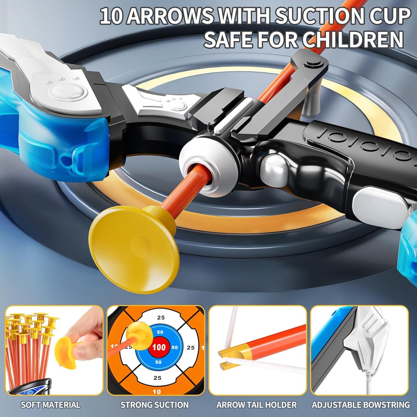 2 Pack Kids Bow and Arrow Set, LED Light Up Archery Toy Set with 30 Suction Cup Arrows, Standing Target, Quiver & 6 Score Targets, Bow and Arrows Set Toys Gift for 3-12 Year Old Kids Boys