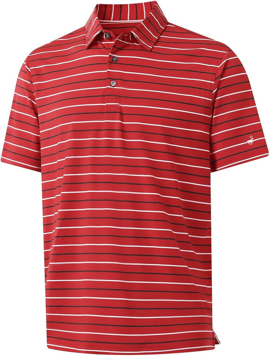 Rouen Mens Golf Shirt Moisture Wicking Dry Fit Performance Stripe Casual Collared Short Sleeve Golf Polo Shirts for Men