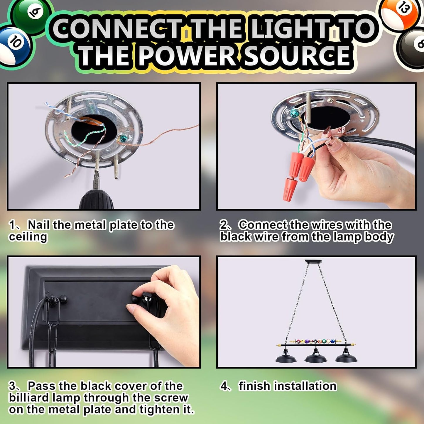 Adjustable Pool Table Lights for 7'-8' Billiard Light Hanging Pool Table Light Fixture Lighting Pendant Lamp with Metal Shades for Game Rooms (Bulb Not Included)(3 Lights)