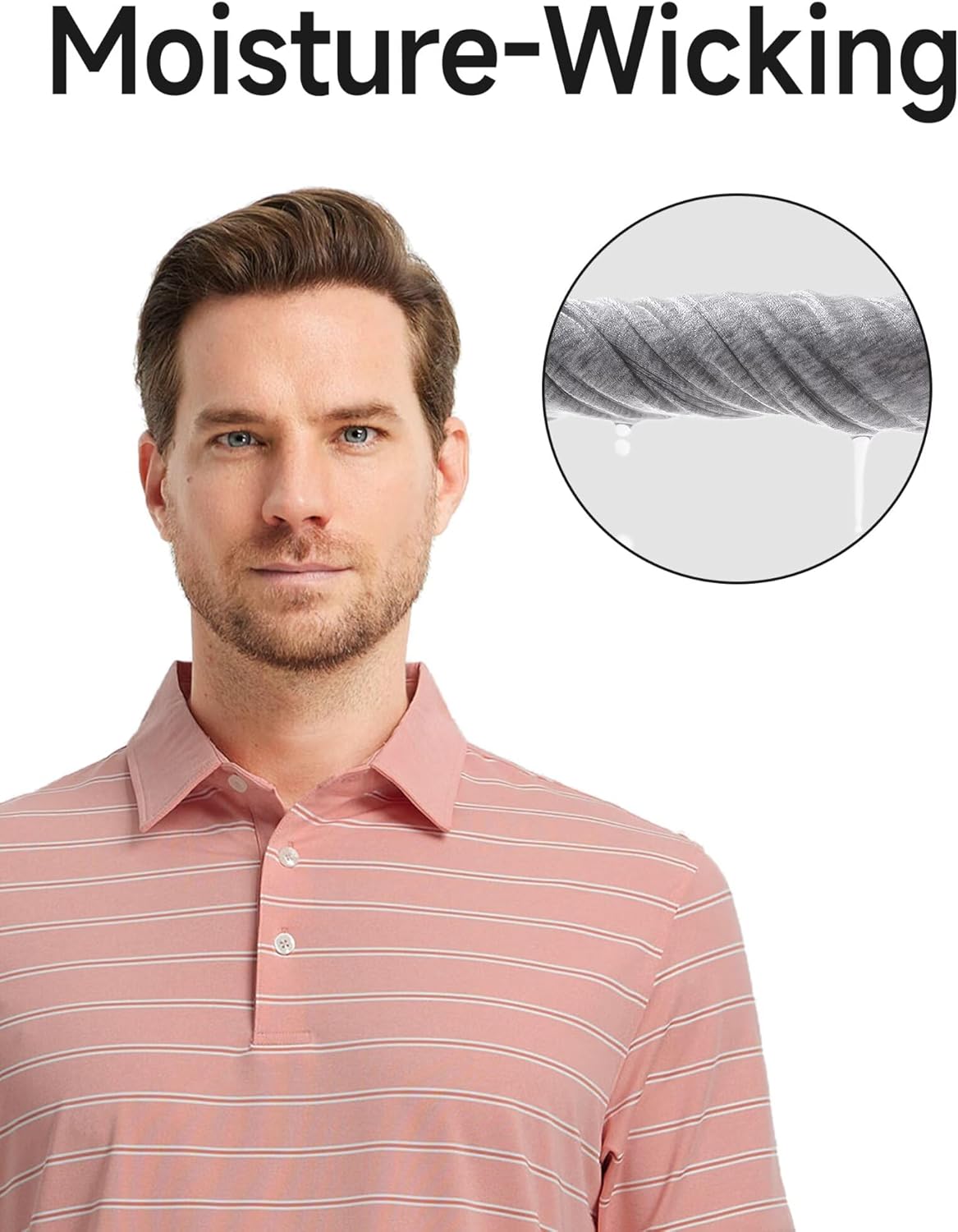 Rouen Polo Shirts for Men Dry Fit Performance Heather Stripe Golf Polo Moisture Wicking Lightweight Breathable Golf Shirts