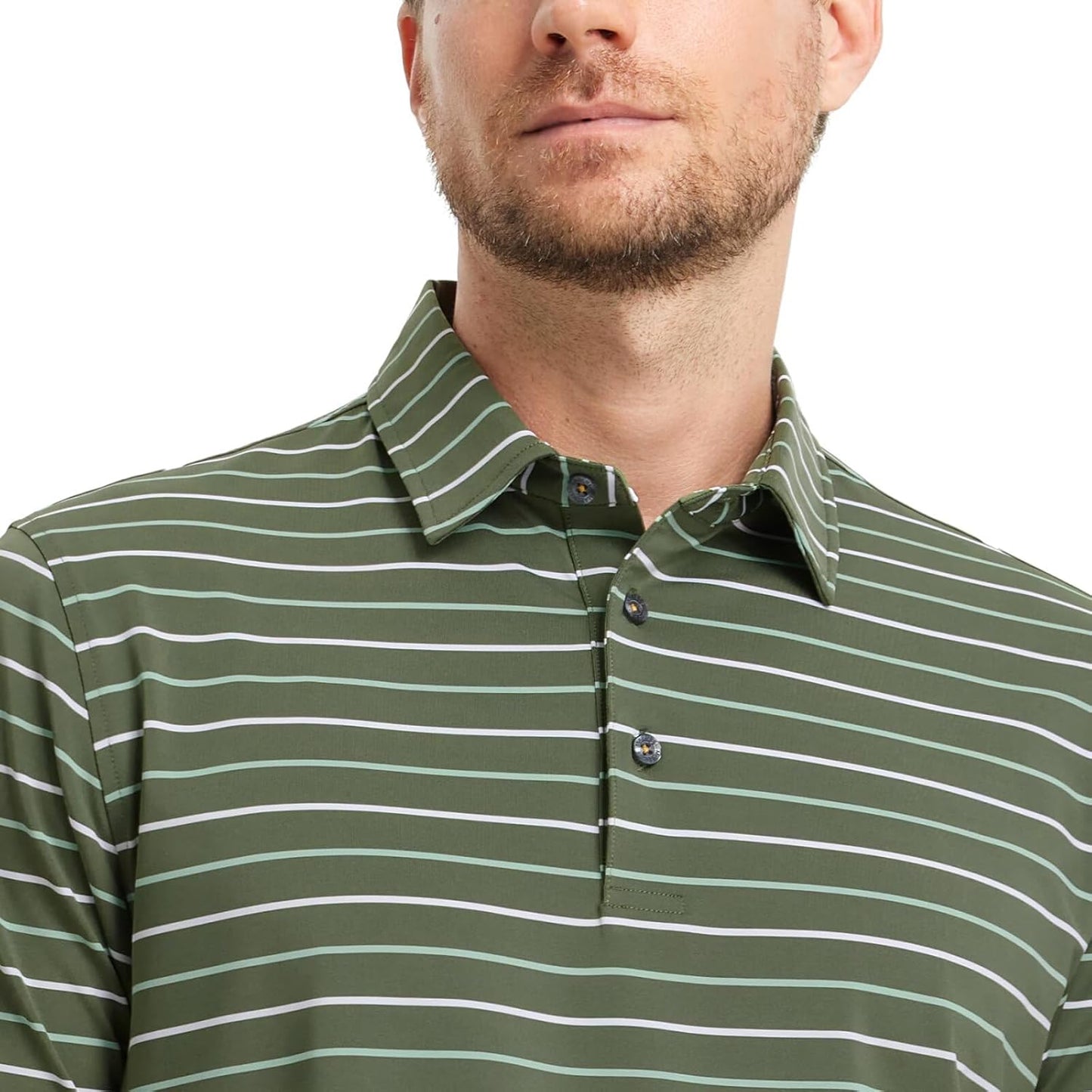 Rouen Mens Golf Shirt Moisture Wicking Dry Fit Performance Stripe Casual Collared Short Sleeve Golf Polo Shirts for Men