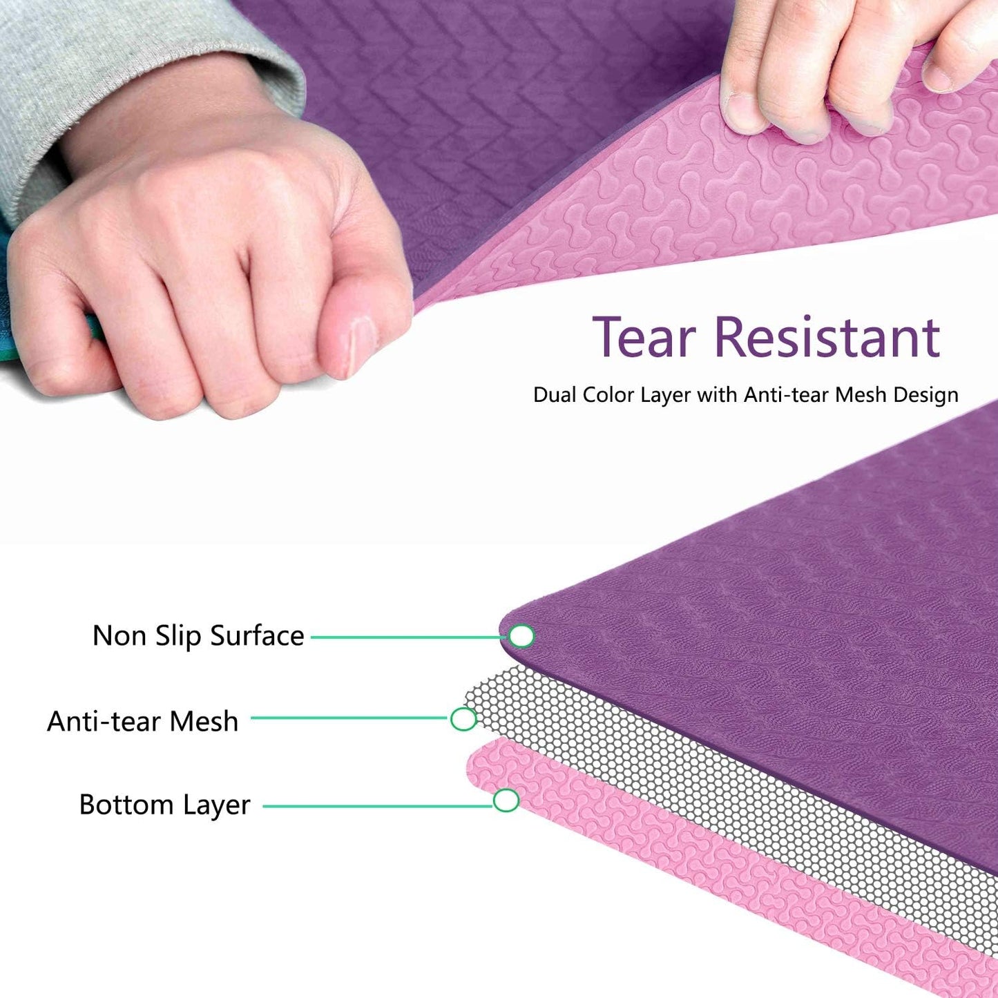 IUGA Yoga Mat Non Slip Anti-tear Pilates Mat Eco Friendly Hot Yoga Mats Thick for Workout & Exercise(72"x 24"x 6mm)