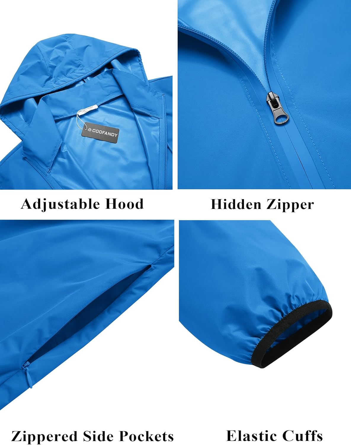 COOFANDY Men's Packable Rain Jacket Lightweight Waterproof Raincoat with Hood Travel Hiking Golf Windbreaker