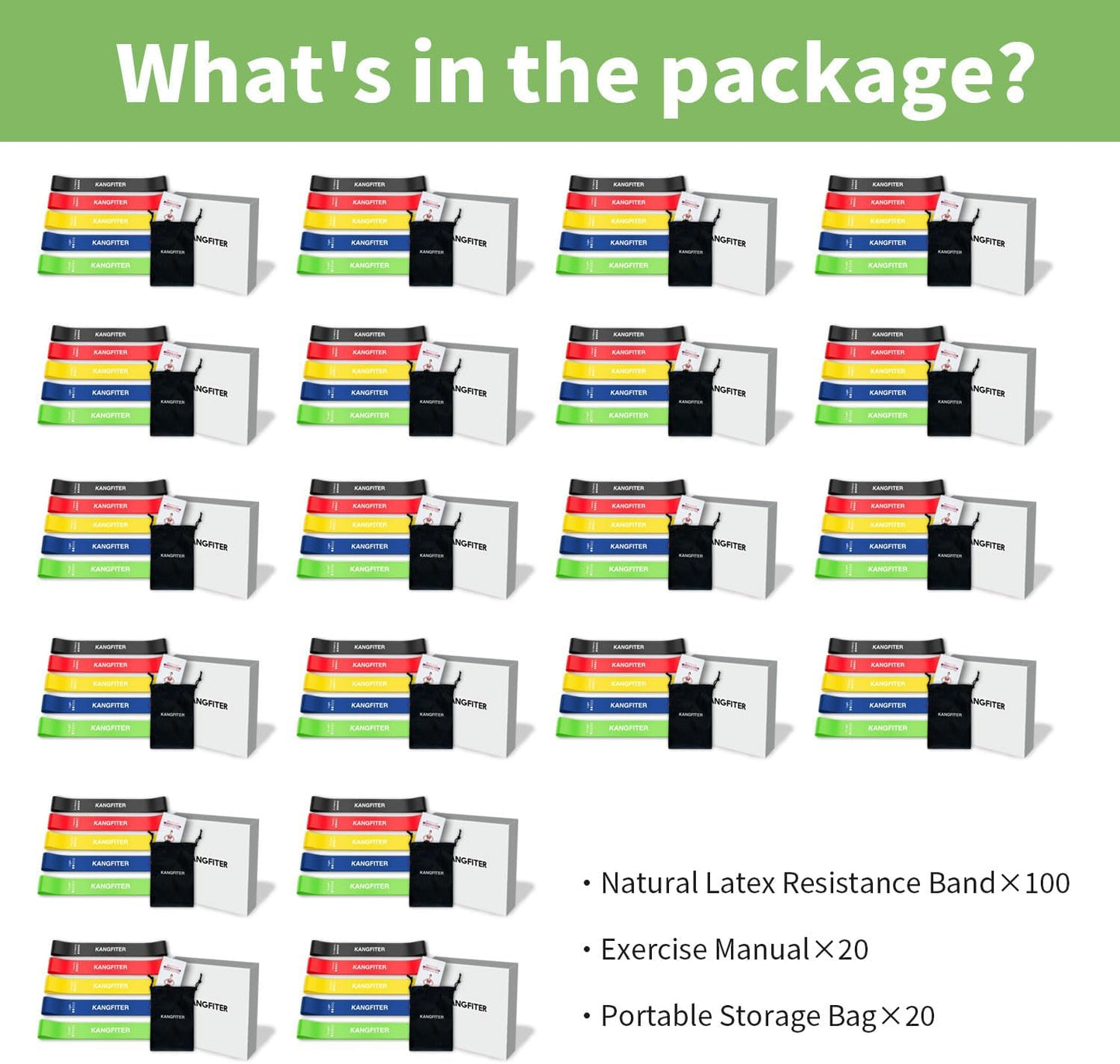 100 PCS Bulk Resistance Bands, Loop Exercise Bands Set for Gym Members Sports Class Students Gift, 5 Pieces Each Set with Storage Bag, Fitness Bands for Outdoor Home Gym Yoga Pilates