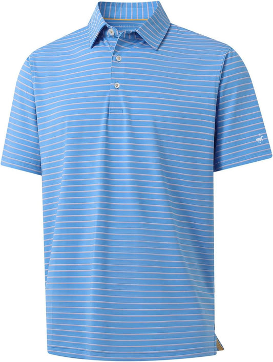 Rouen Mens Polo Shirts Short Sleeve Dry Fit Performance Moisture Wicking Causal Striped Polo Collared Golf Shirts for Men