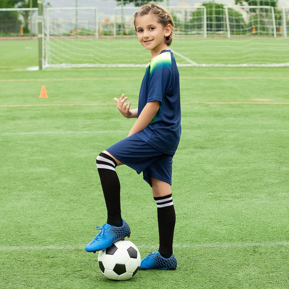 JABASIC Kids Outdoor Soccer Cleats Athletic Firm Ground Football Shoes