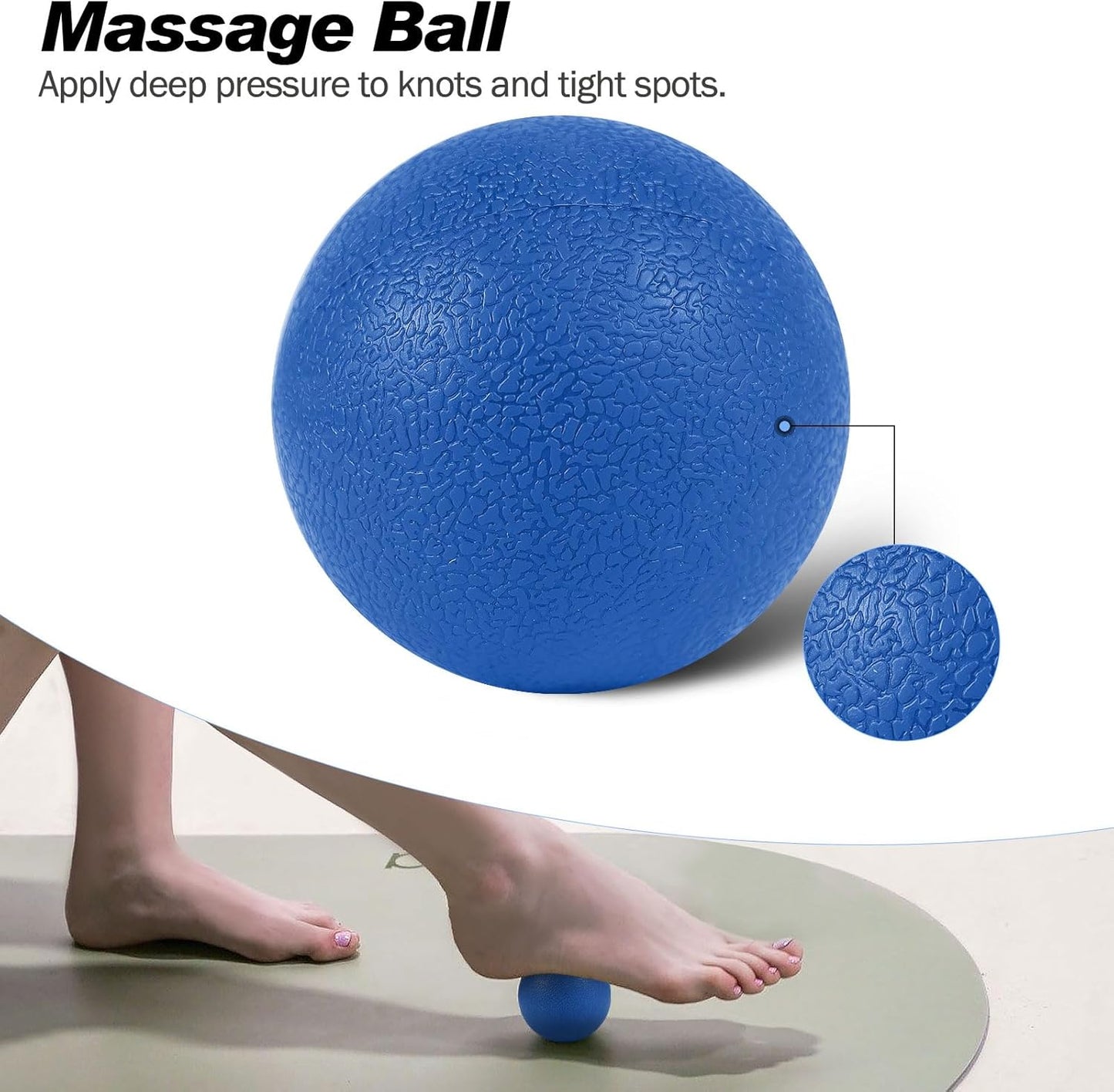 5 in 1 Foam Roller Set Trigger Point Foam Roller, Massage Roller Stick, Massage Ball, Stretching Strap for Deep Muscle Massage Pilates Yoga, Fitness Exercise for Whole Body (Blue Diamond)