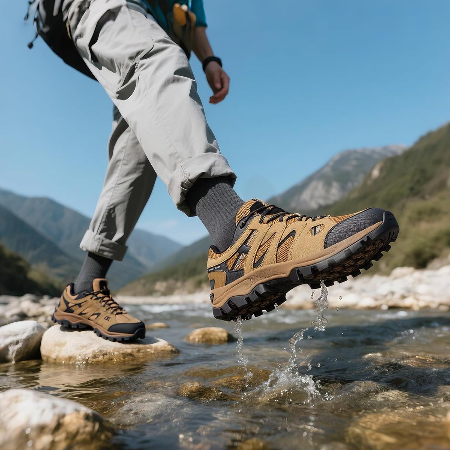 CAMELSPORTS Mens Hiking Shoes Walking Shoes for Men Outdoor Leather Mesh Lightweight Trail Sneakers