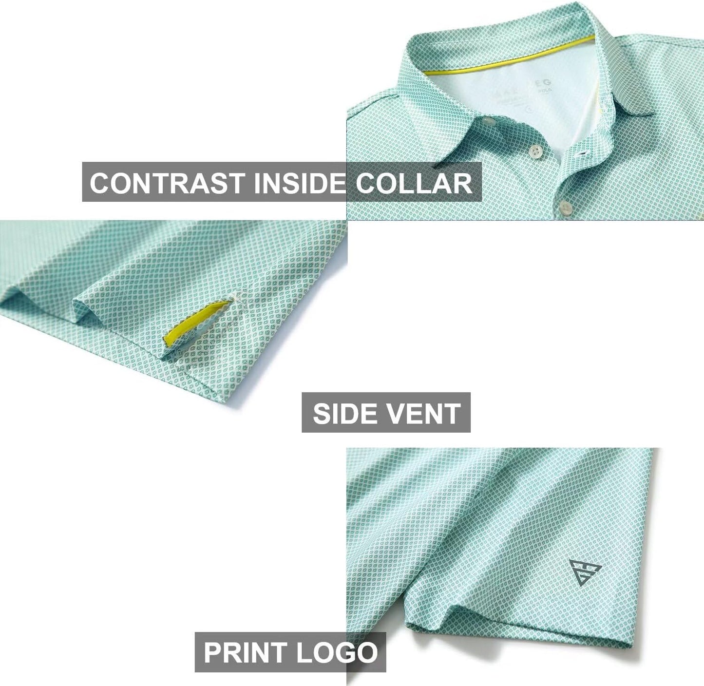 Men's Golf Polo Shirts Short Sleeve Striped Performance Moisture Wicking Dry Fit Golf Shirts for Men