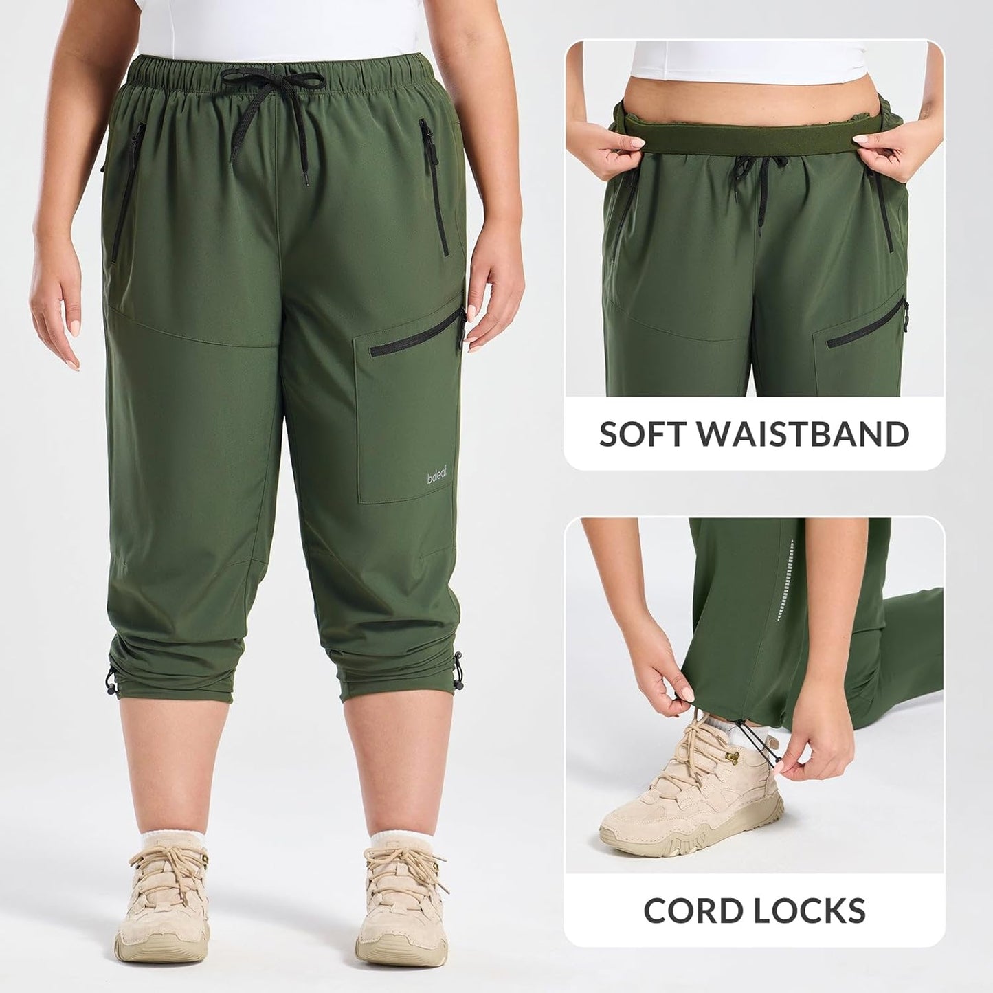 baleaf Plus Size Pants for Women Hiking Cargo Water Resistant UPF 50+ Cargo Joggers Zipper Pockets