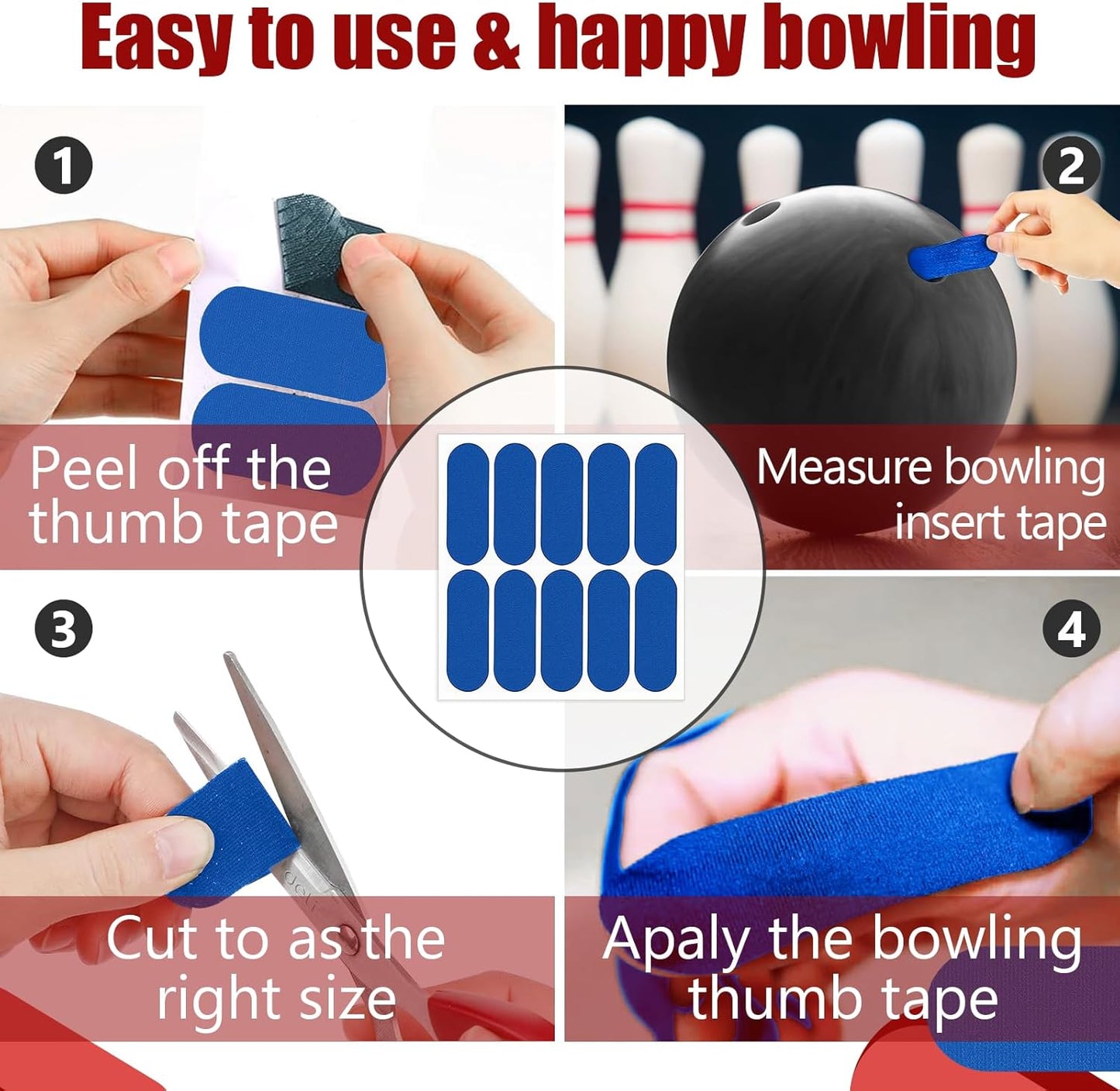 100 PCS Bowling Thumb Tape - Bowling Finger Tape - Thumb Tape Protector for Bowling(Multiple Colors, 1 x 2.8 Inches, Breathable)