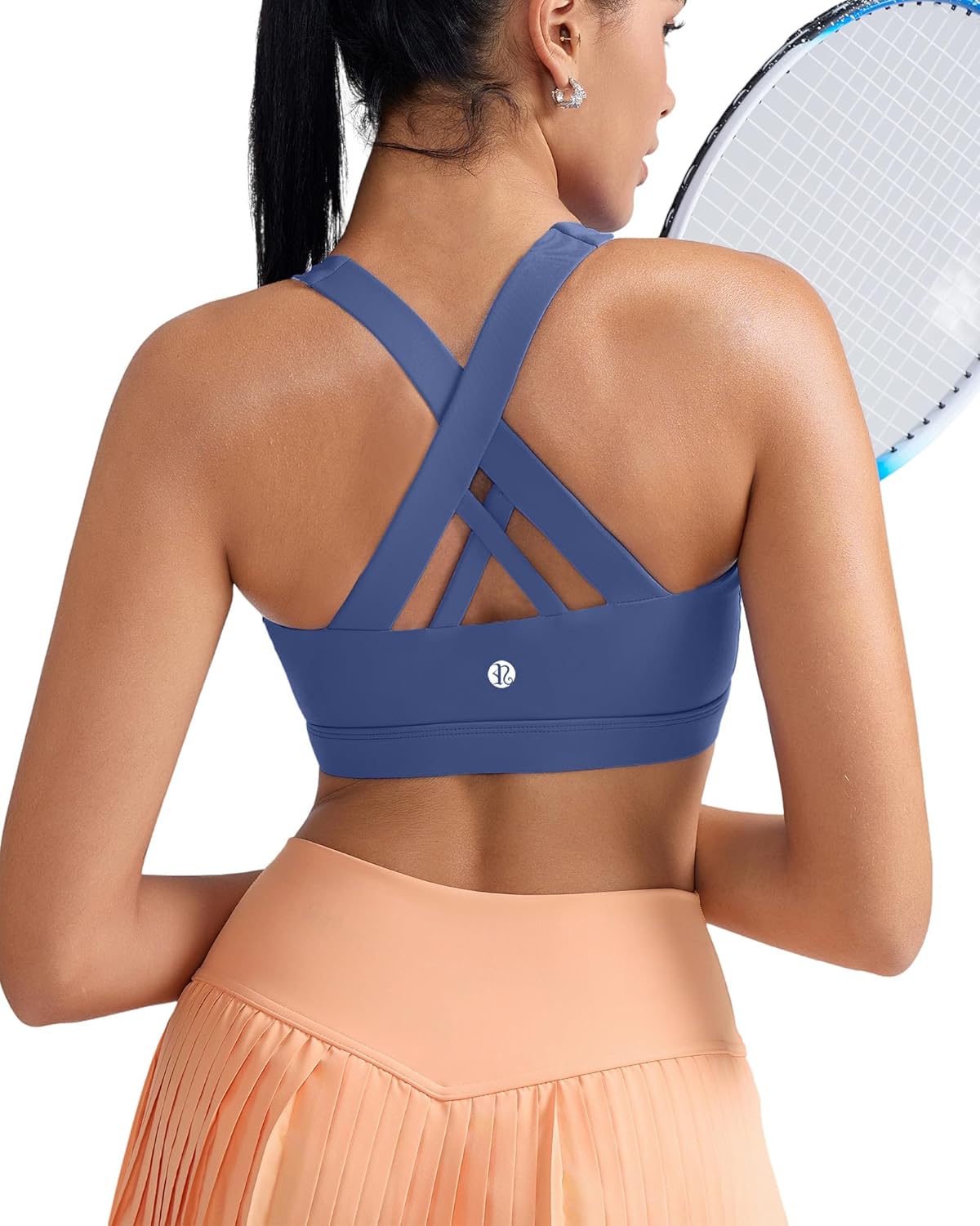 RUNNING GIRL Sports Bra for Women, Criss-Cross Back Padded Strappy Sports Bras Medium Support Yoga Bra with Removable Cups