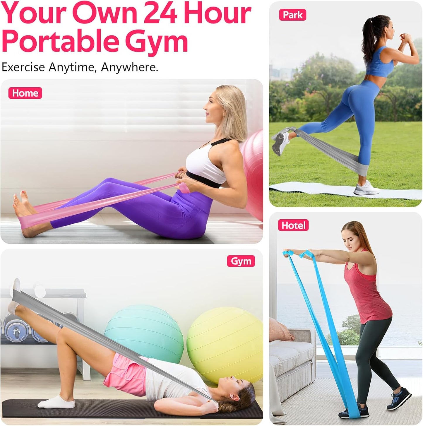 Resistance Bands for Working Out, Exercise Bands for Physical Therapy, Stretch, Recovery, Pilates, Rehab, Strength Training and Yoga Starter Set