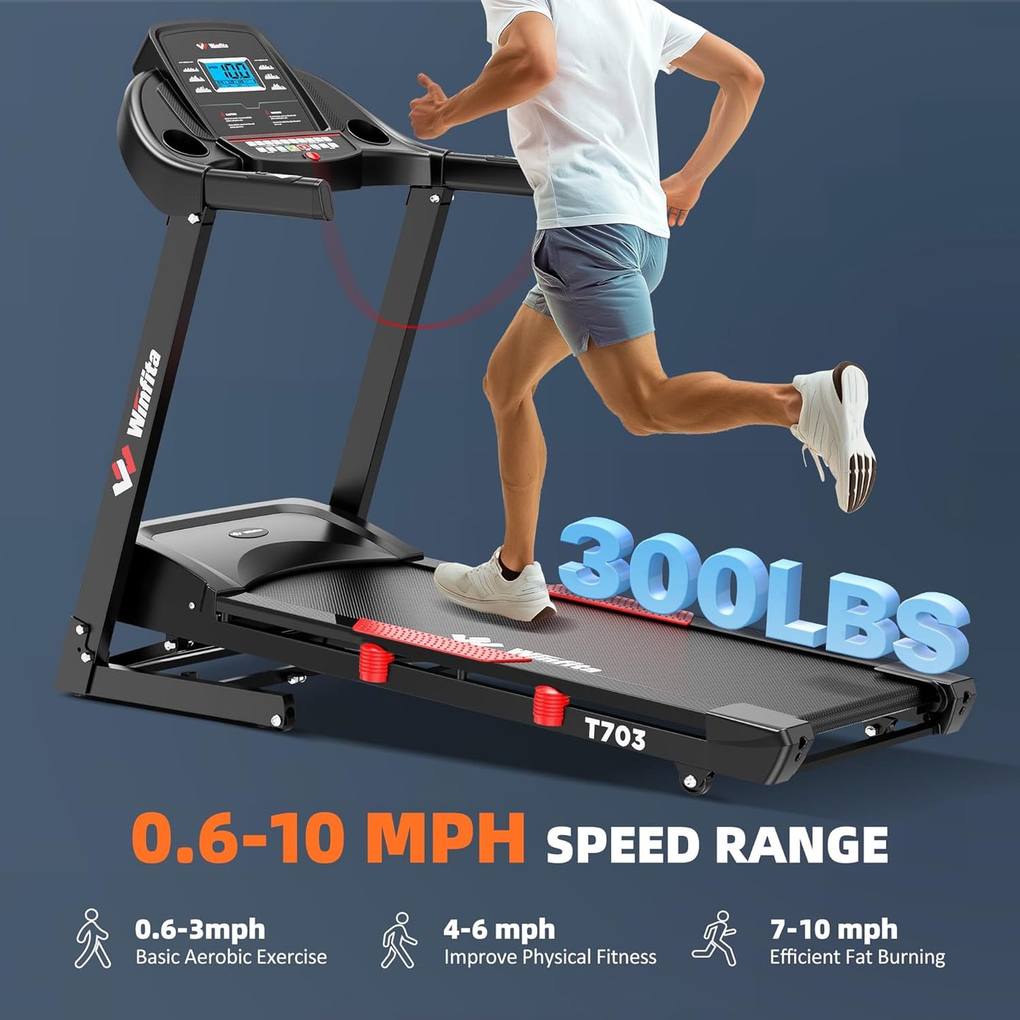 Treadmill with Incline, 300 LBS Capacity, 8 MPH or 10 MPH Speed, Bluetooth, App, Pause Function, Folding Treadmills for Home with 64 Programs, 17'' or 18'' Wide Belt, Heart Rate, BMI Detector