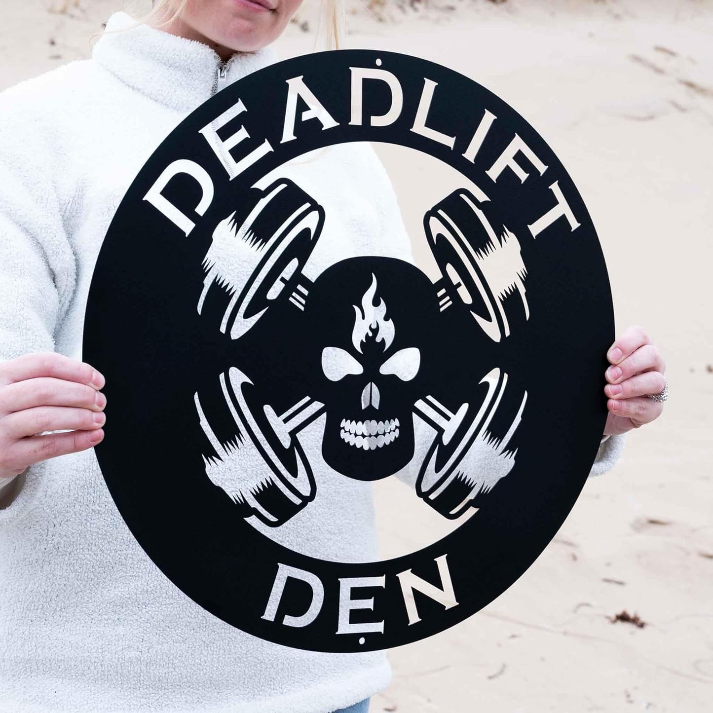 Custom Metal Skull Barbell Gym Name Sign, Dead Lift Den Workout Room Wall Art, Personalized Home Gym Sign, Custom Gym Decor, Workout Garage