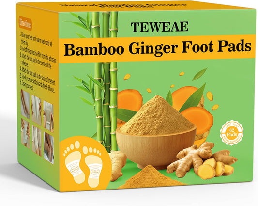 62 Pads Foot Pads -with Pure Natural Turmeric & Ginger, Wormwood, Bamboo Vinegar, Bigger Adhesive Pad Ginger Foot Pads