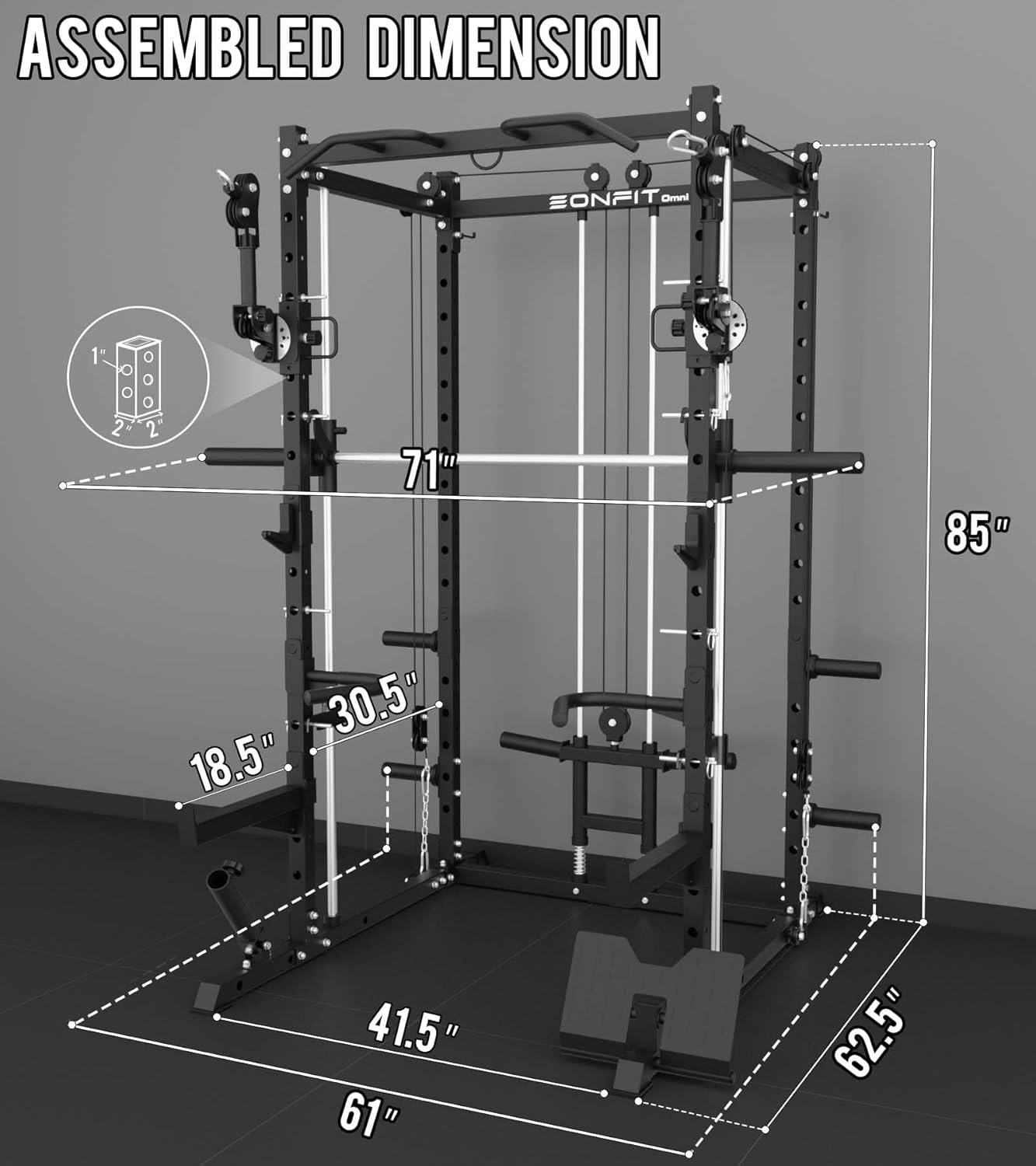 Eonfit E3 Smith Machine with 360°Rotating Arm for Home Gym Equipment, Multi-Function Power Cage Squat Rack with Cable Crossover LAT Pulldown Pulley System All in One