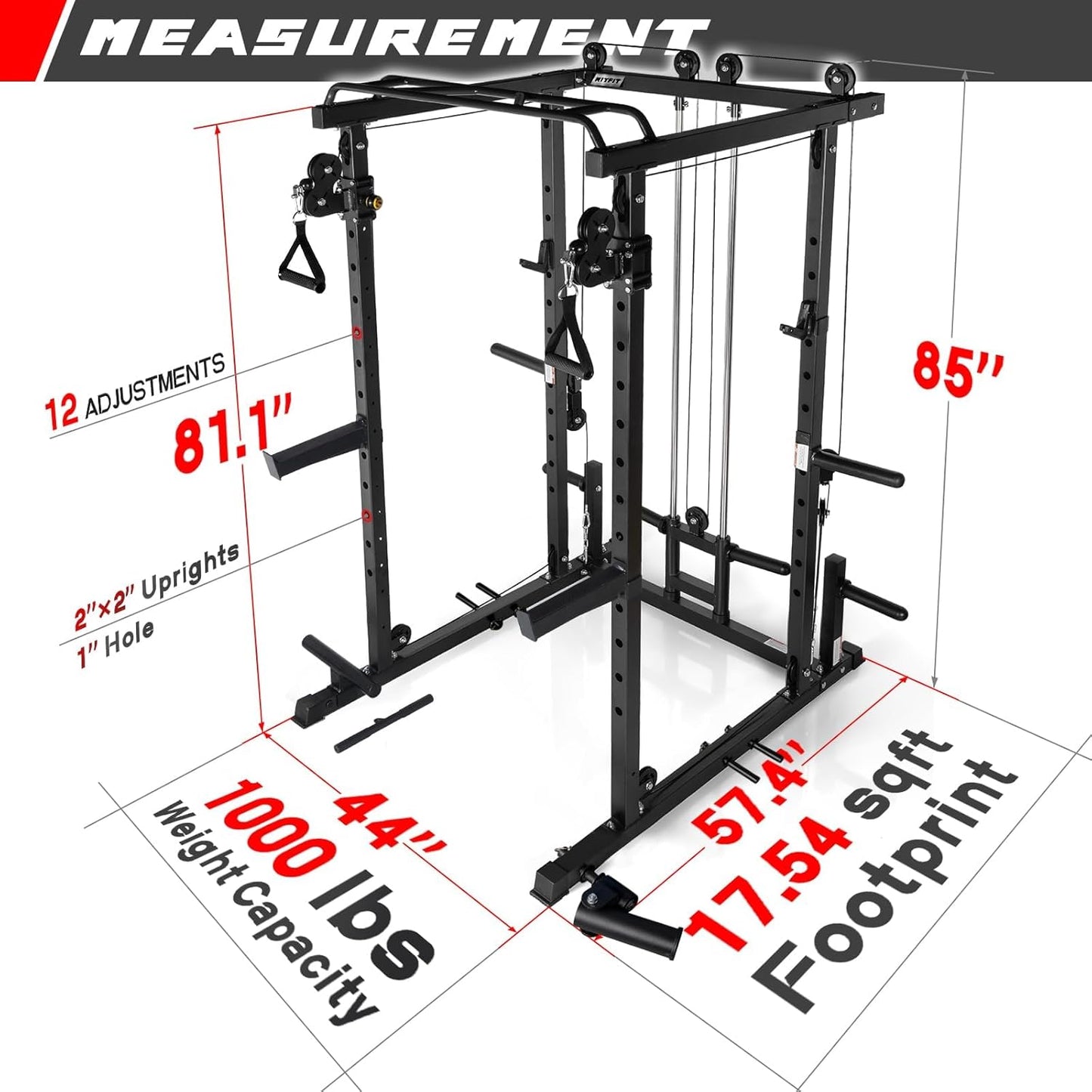 RitFit Power Cage with Optional LAT PullDown/Cable Crossover, 1000LB Squat Rack for Home & Garage Gym, with Weight Storage Rack and More Training Attachments, ASTM-Certified