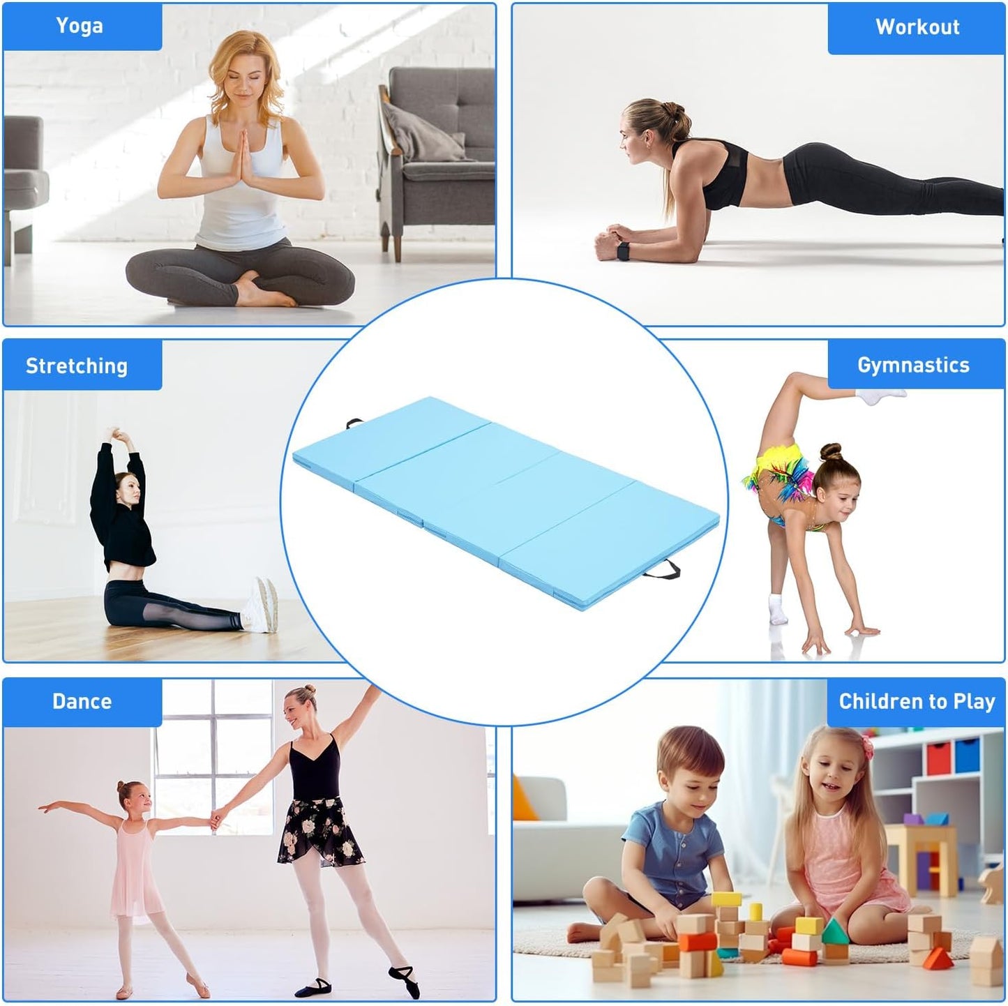 ZENOVA Gymnastics Mat 6'x3'x2''/4'x8'x2'' Exercise Mat Gym Mat for Home Aerobics Workout Foldable Tumbling Mat Children Gifts