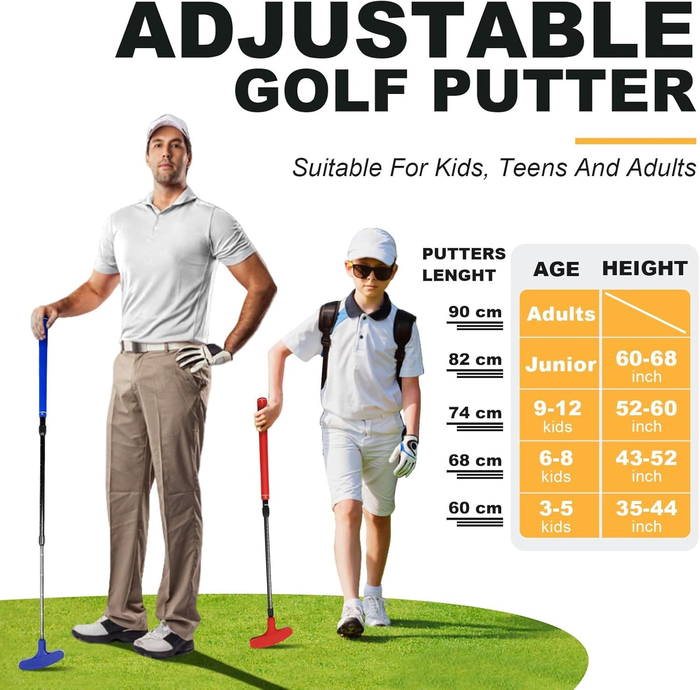 Adjustable Golf Putter, Mini Golf Set - 2 Kids Golf Clubs with 6 Golf Balls & 2 Cup with Flag, Two-Way Kids Putter for Right & Left Handed, Battle Golf for Kids for Youth & Junior Golfer