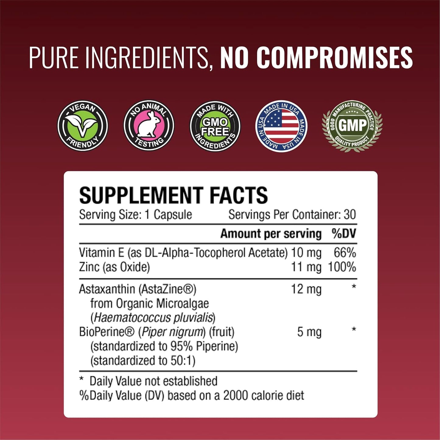 Approved Science® Astaxanthin 12 mg - Extra Strength Antioxidant - Supports Heart, Eyes, Skin - 30 Vegan Capsules - 1 Month Supply